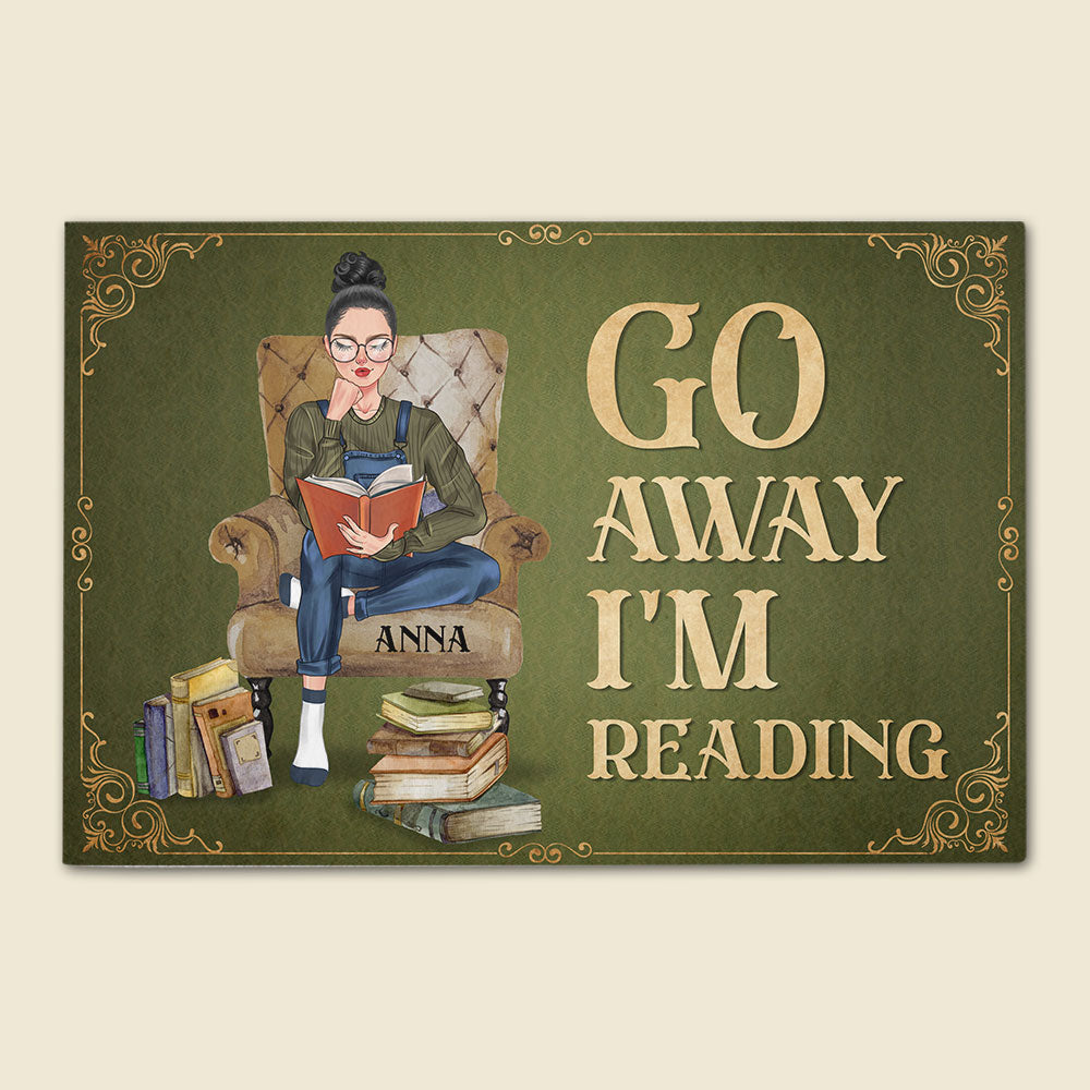 Personalized Reading Girl Doormat - Go Away I Am Reading - Vintage Antique Theme - Doormat - GoDuckee