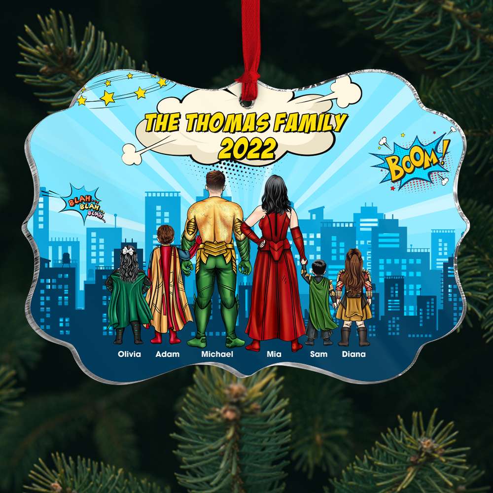Family Super Hero Personalized Acrylic Christmas Gift To Decorate - Ornament - GoDuckee