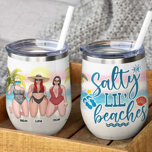 Personalized Bikini Girls Trip Wine Tumbler - Salty Lil' Beaches - Beach & Leopard Theme - Wine Tumbler - GoDuckee