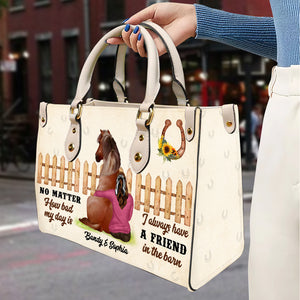 Horse A Friend In The Barn Personalized Leather Bag - Leather Bag - GoDuckee