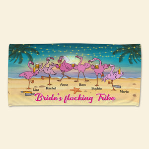 Flamingo Bridesmaid Bride's Flocking Tribe Personalized Beach Towel Gift For Her - Beach Towel - GoDuckee