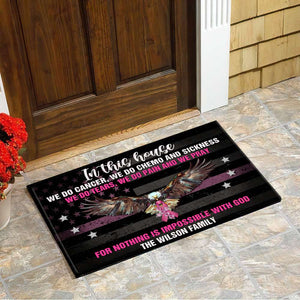 Breast Cancer Awareness Doormat - American Eagle With Pink Ribbon - In This House We Do Cancer, We Do Chemo - Doormat - GoDuckee