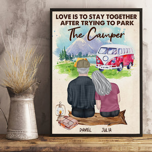 Love Is To Stay Together After Trying To Park The Camper, Personalized Camping Poster, Gift For Couples - Poster & Canvas - GoDuckee