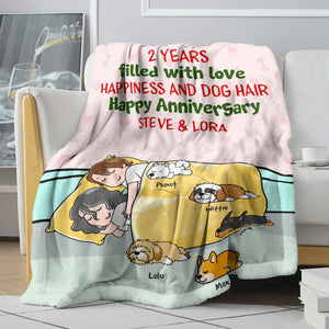 Personalized Cartoon Sleeping Couple & Dog Breeds Blanket - Happy Anniversary, Custom Years Filled With Love - Blanket - GoDuckee