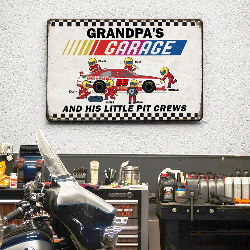 Grandpa's Garage Personalized Racing Metal Sign - Metal Wall Art - GoDuckee