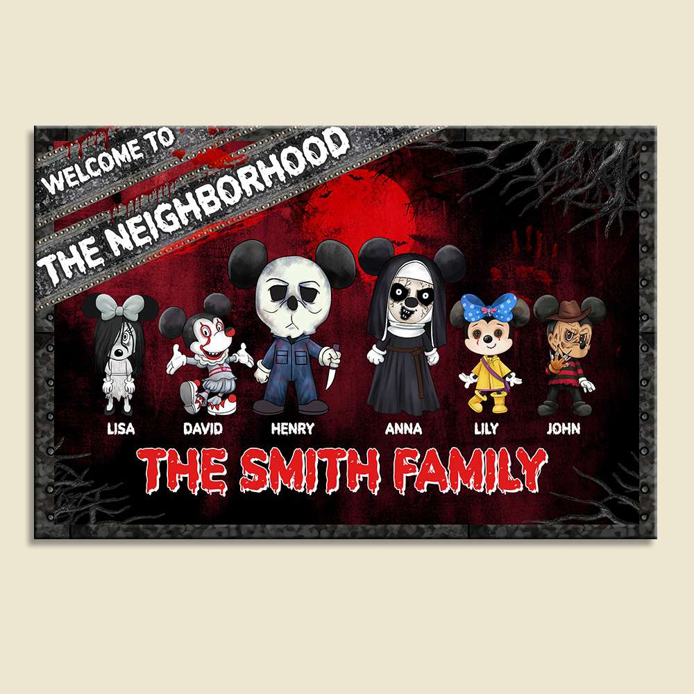 Welcome To The Neighborhood Personalized Halloween Metal Sign, Gift For Family - Metal Wall Art - GoDuckee