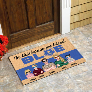 In This House We Bleed Blue - Personalized Police Doormat - Gift For Family, Police Family - Doormat - GoDuckee
