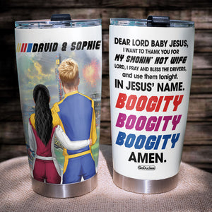 Dear Lord I Want To Thank You For My Smolin' Hot Wife Personalized Racing Tumbler Cup, Gift For Couple - Tumbler Cup - GoDuckee