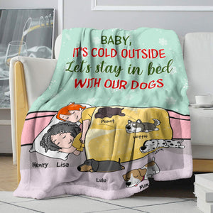 Personalized Cartoon Sleeping Couple & Dog Breeds Blanket - It's Cold Outside - Blanket - GoDuckee