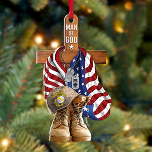 Veteran Man Of God, Personalized Acrylic Ornament, Military Christmas Decor - Ornament - GoDuckee