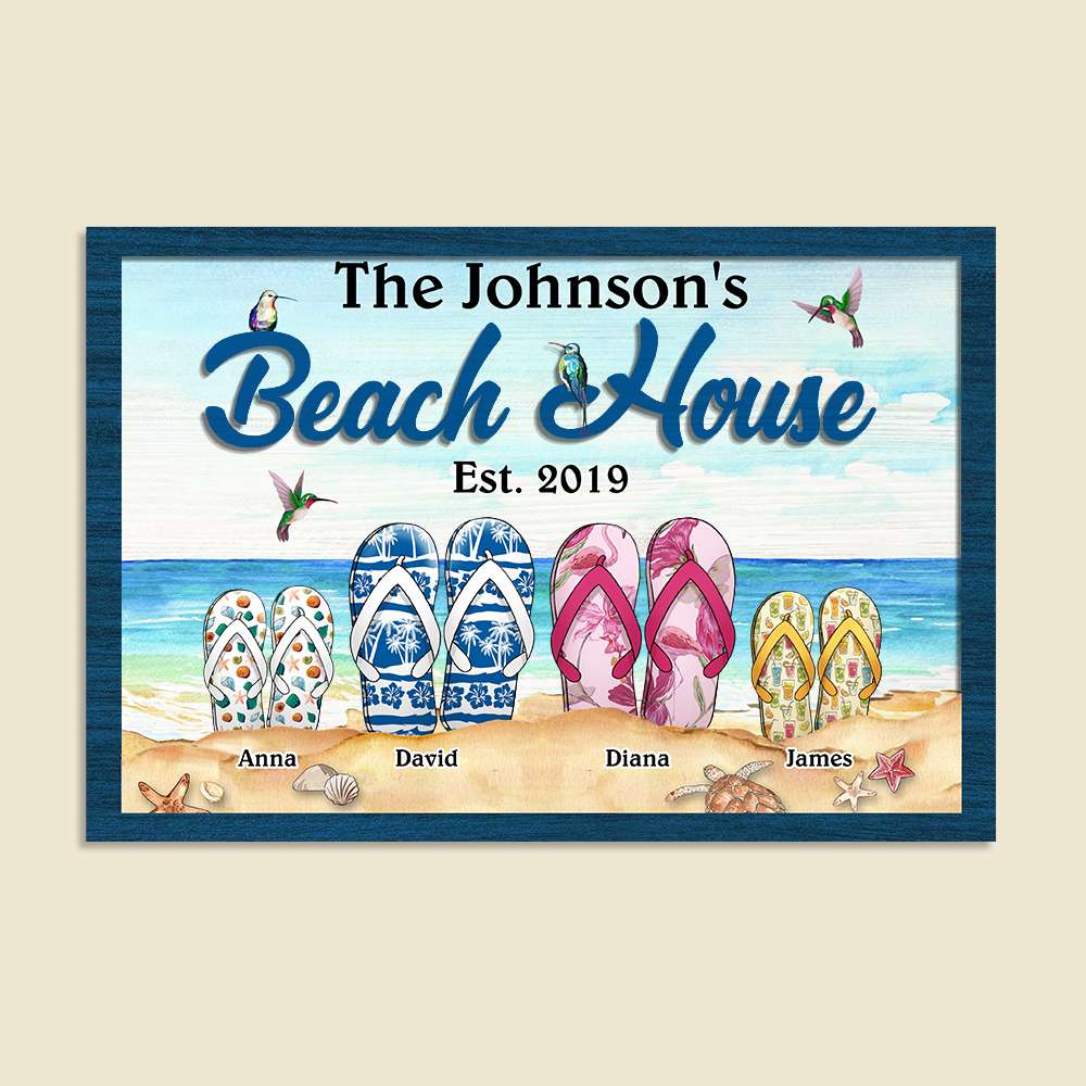 The Beach House Personalized Family Layered Wood Sign Stand - Wood Sign - GoDuckee