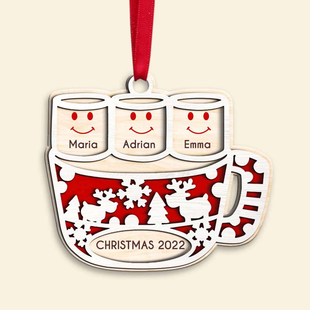 Hot Cocoa Mug Family, Personalized Wood Ornament, Christmas Gift For Family - Ornament - GoDuckee