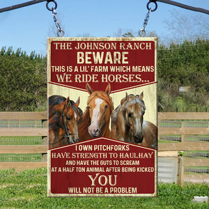 Personalized Horse Farm Metal Sign, This Is A LiL's Farm Which Means We Ride Horse - Metal Wall Art - GoDuckee