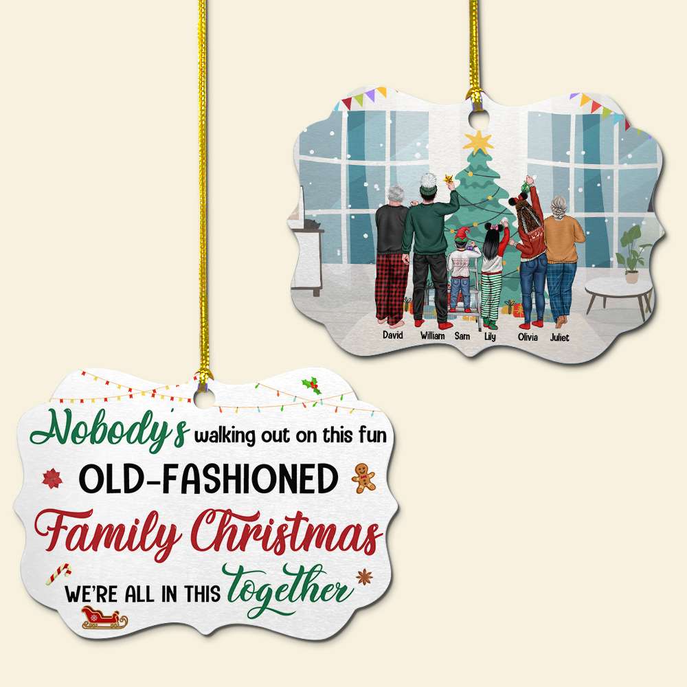 Family Christmas We're All This Together, Personalized Family Aluminium Medallion Ornament - Ornament - GoDuckee