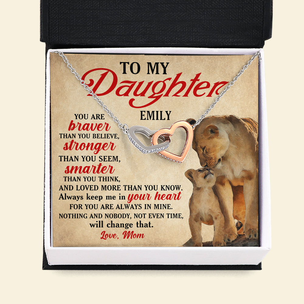 Lion Mom To Daughter You Are Braver Than You Think Personalized Interlocking Hearts Necklace - Jewelry - GoDuckee