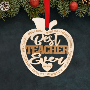 Best Teacher Ever - Personalized Wood Ornament, Apple Ornament - Gift For Teacher - Ornament - GoDuckee