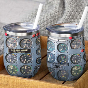 Flight Instruments Theme - Custom Pilot's Name Wine Tumbler - Wine Tumbler - GoDuckee