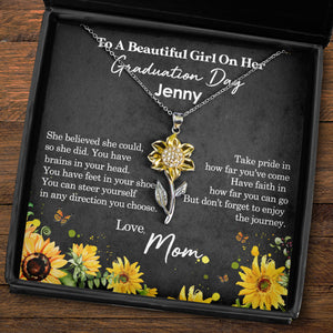 Personalized Graduation Sunflower Pendant Necklace - To A Beautiful Girl On Her Graduation Day - Necklaces - GoDuckee