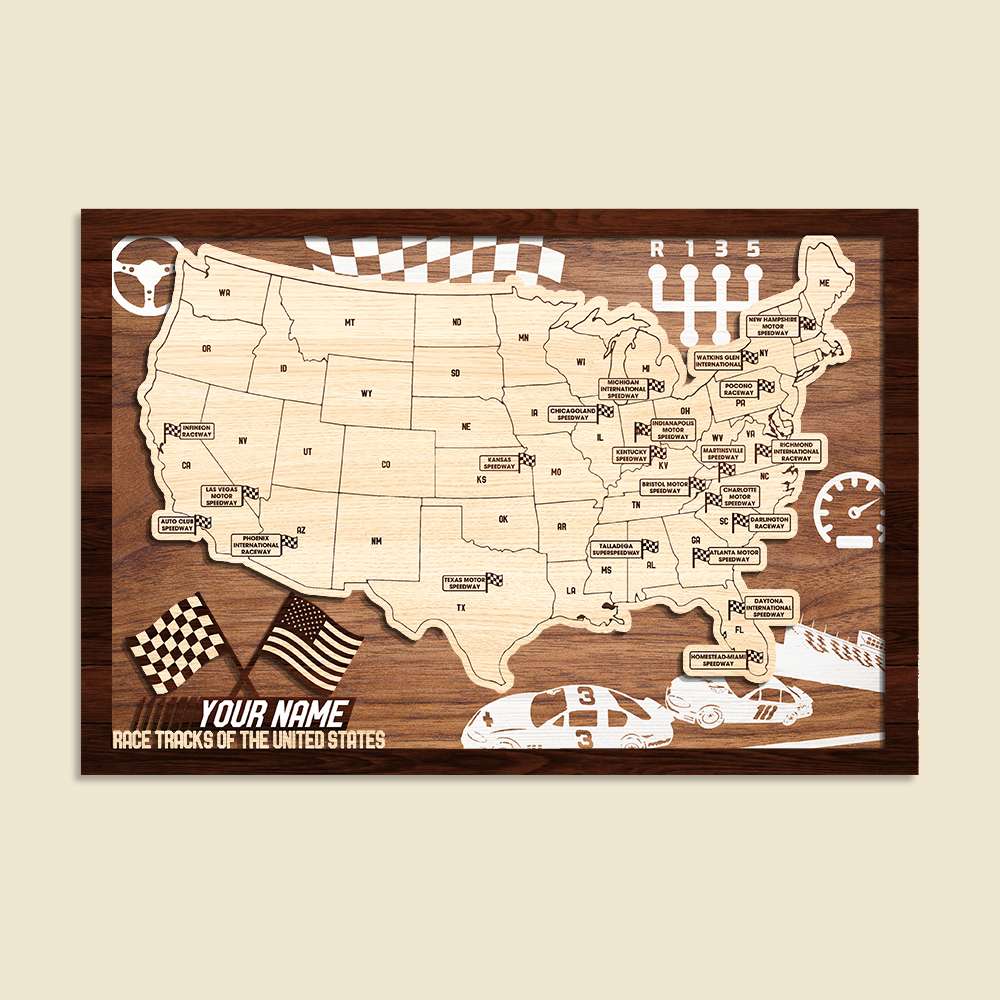 Race Tracks Of The United States Personalized Racing Layered Wood Sign Stand - Wood Sign - GoDuckee