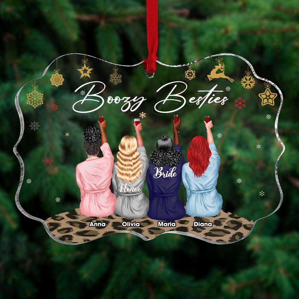 Boozy Besties Personalized Medallion Acrylic Ornament, Christmas Gift For Besties - Ornament - GoDuckee
