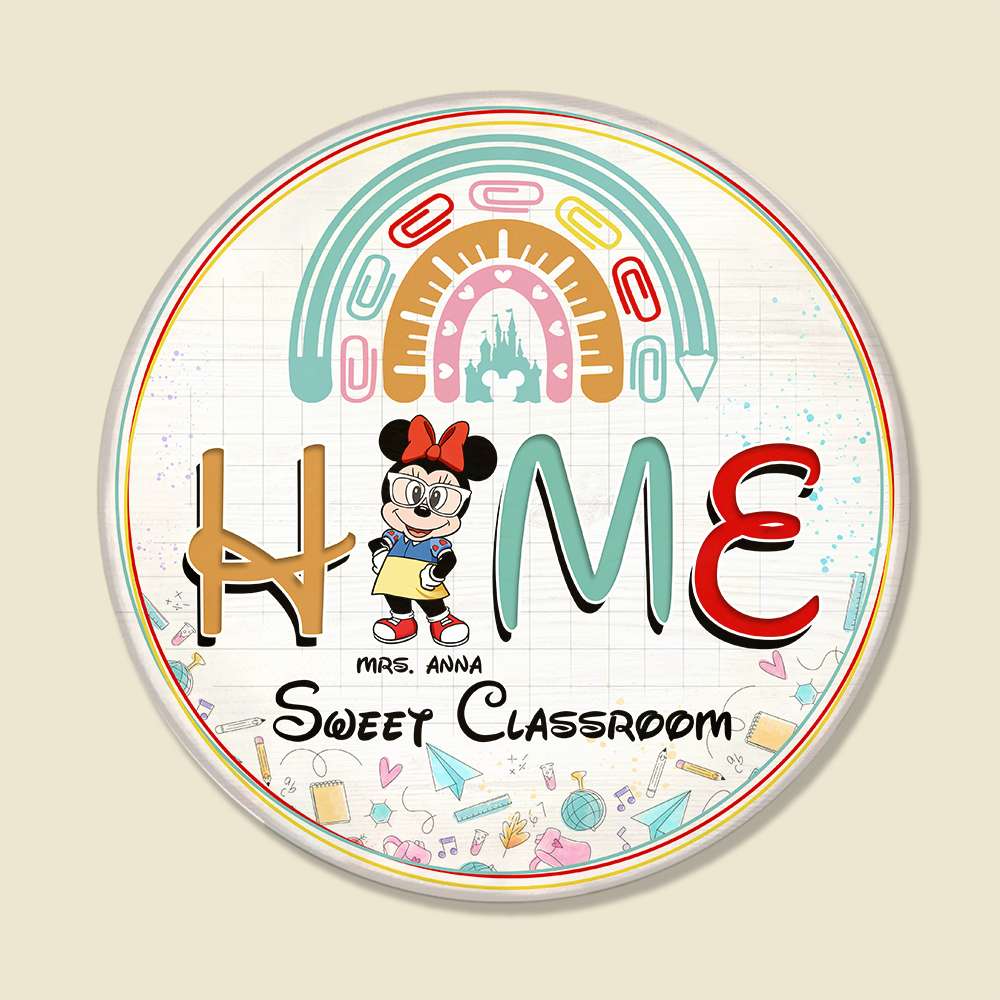 Home Sweet Classroom Personalized Teacher Round Wooden Sign - Wood Sign - GoDuckee