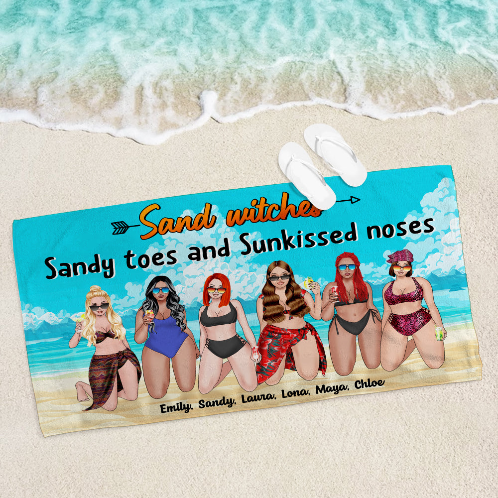 Sand Witches, Sandy Toes & Sunkissed Noses - Personalized Beach Towel - Gifts For Big Sister, Sistas, Girls Trip - Floral & Leopard Pattern - Beach Towel - GoDuckee
