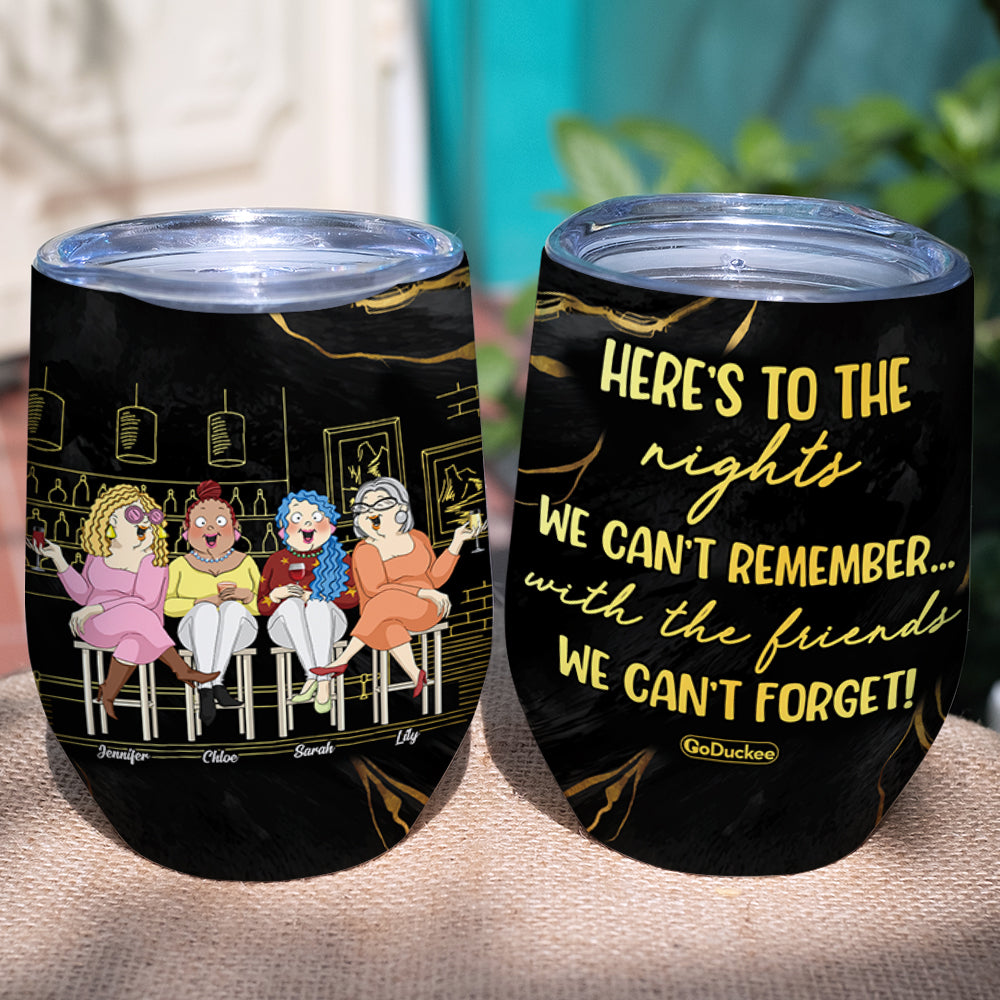 Here's To The Nights We Can't Remember With The Friends We Can't Forget, Old Friends Black Marble Wine Tumbler - Wine Tumbler - GoDuckee