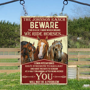 Beware This Is A Farm Horses, Horse Farm Breeding Printed Metal Sign - Metal Wall Art - GoDuckee