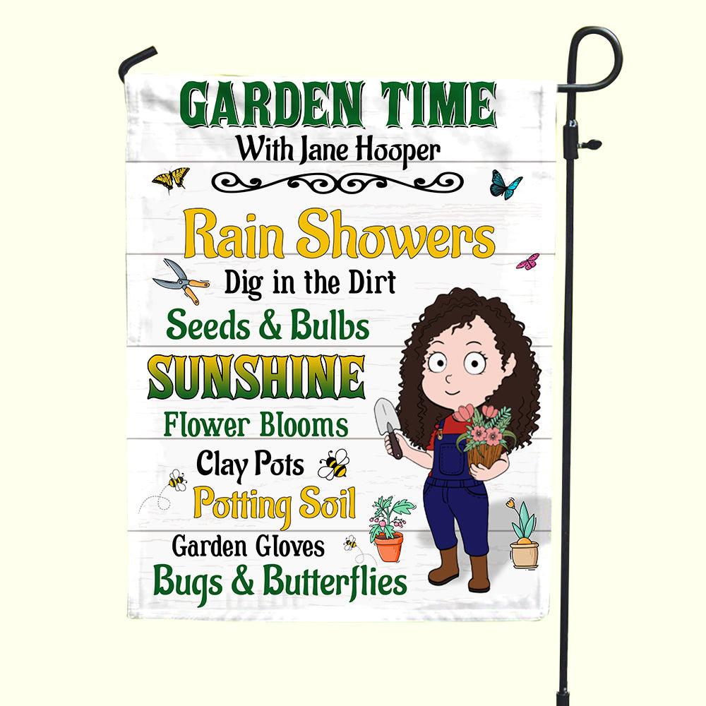 Garden Time Personalized Gardening Girl Flag Gift For Her - Flag - GoDuckee