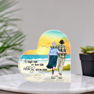 In High Tide or Low Tide I'll Always Be by Your Side, Personalized Old Couple Heart Shaped Acrylic - Decorative Plaques - GoDuckee