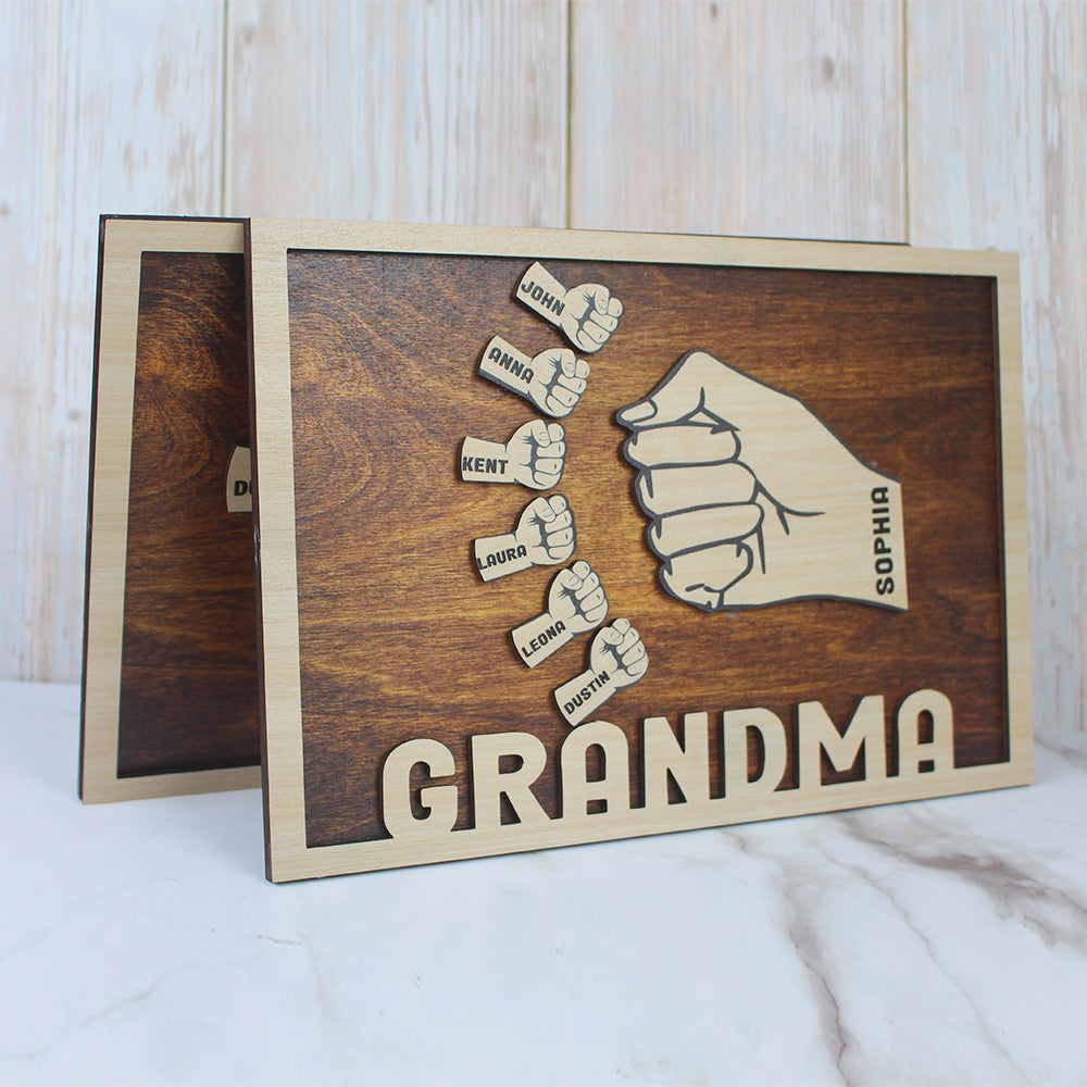 First Bump - Personalized Layered Wood Sign Stand - Father's Day Gift For Dad, Grandpa - Wood Sign - GoDuckee