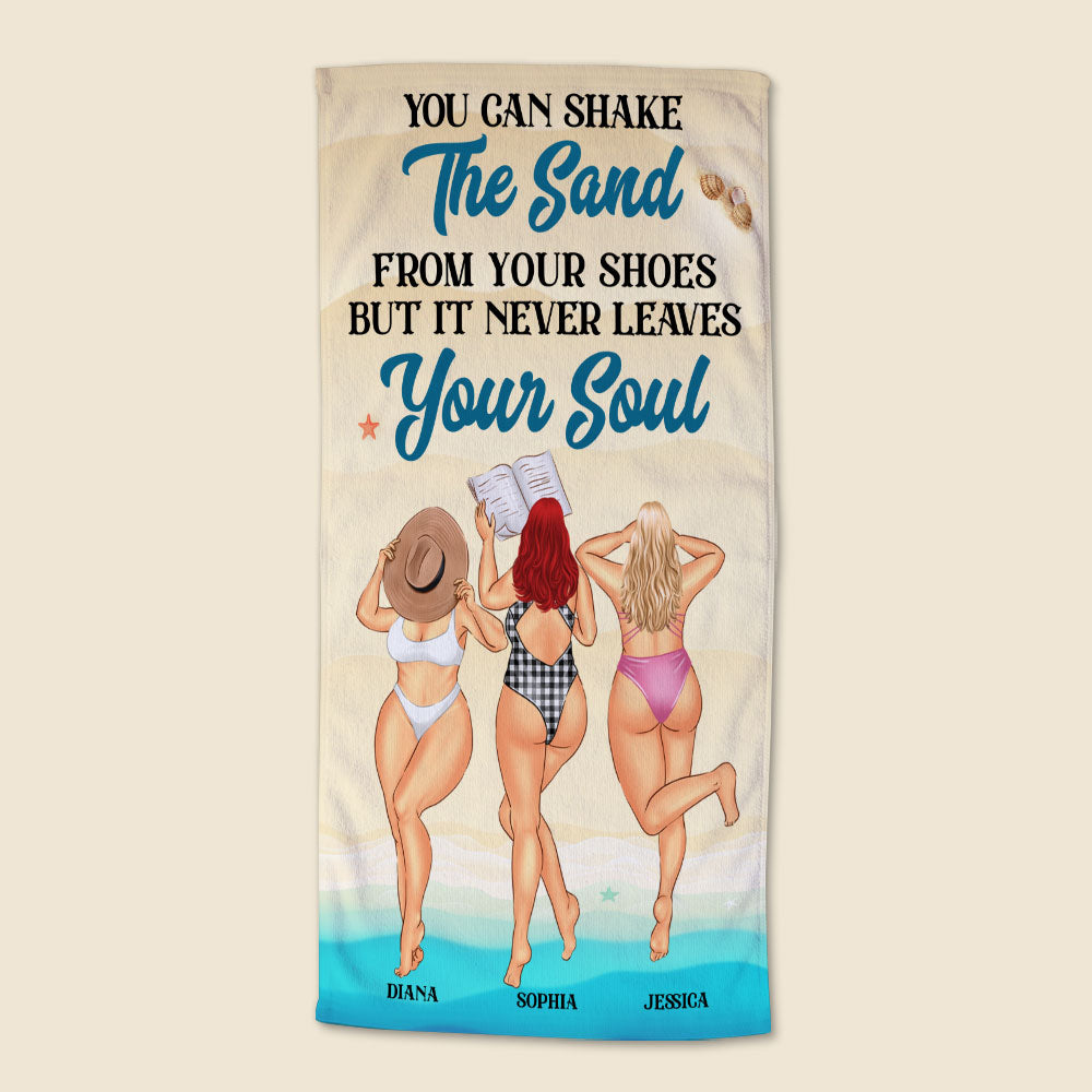 Shake The Sand From Your Shoes - Personalized Beach Towel - Gifts For Big Sister, Sistas, Girls Trip - Sunbathing Girls - Beach Towel - GoDuckee