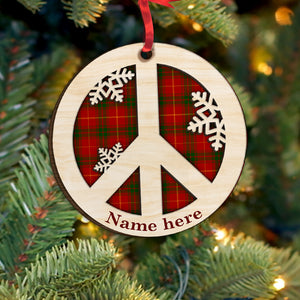 Christmas Hippie Peace Sign - Personalized Wood Ornament - Gift for Hippies - Ornament - GoDuckee