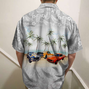 Muscle Car With Flower And Palm Tree Background - Personalized Hawaiian Shirt, Aloha Shirt Hawaiian Shirt - Hawaiian Shirts - GoDuckee