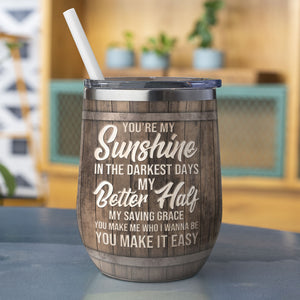 Personalized Cowboy Couple Wine Tumbler - You Are My Sunshine In The Darkest Days - Wine Tumbler - GoDuckee