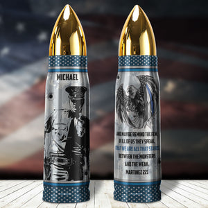 Custom Police's Name Bullet Tumbler - That We Are All That Stands - Eagle & Thin Line Blue Flag - Water Bottles - GoDuckee