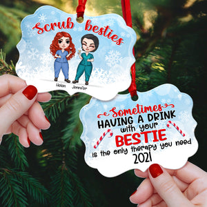 Nurse Scrub Besties - Personalized Aluminium Benelux Ornament - Ornament - GoDuckee