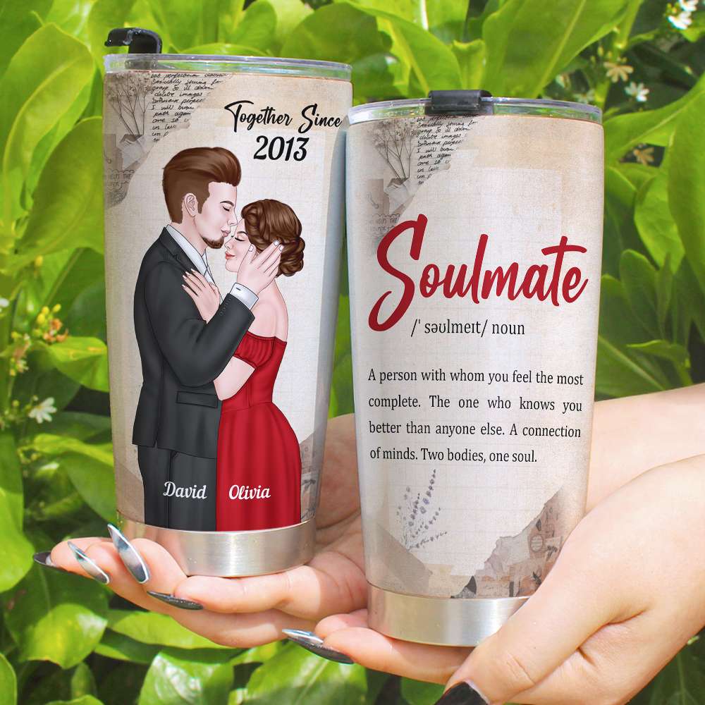 Couple Soulmate Noun, Couple Married Kissing Personalized Tumbler - Tumbler Cup - GoDuckee