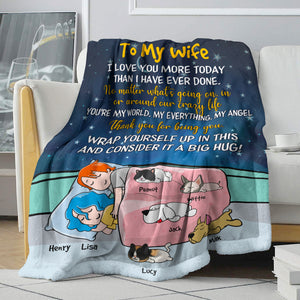 Personalized Cartoon Sleeping Couple & Cat, Dog Breeds Blanket - To My Wife - Blanket - GoDuckee