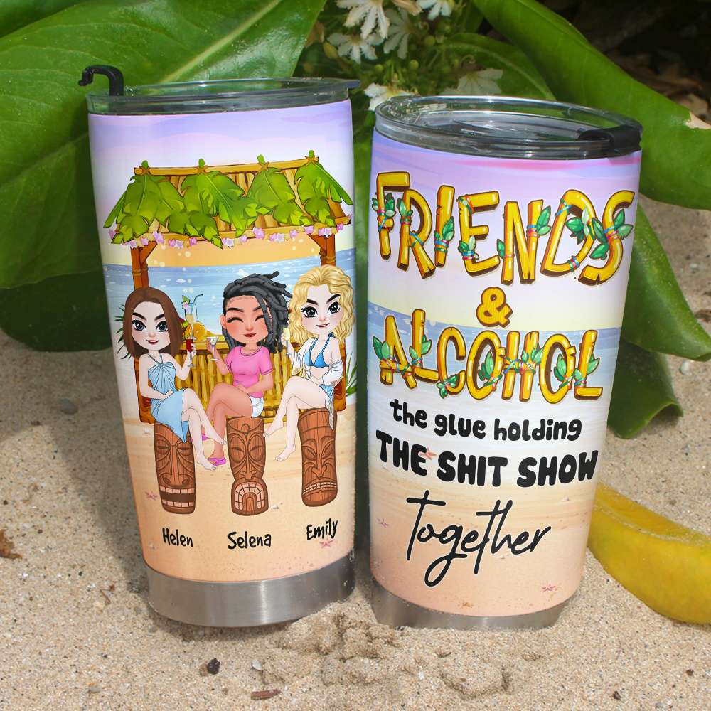 Friends & Alcohol, Gift For Friends, Personalized Tumbler, Summer Friends Tumbler - Tumbler Cup - GoDuckee