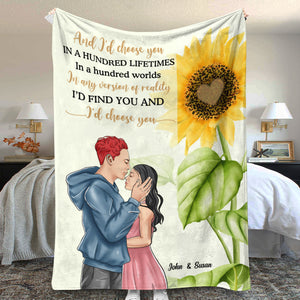 And I'd Choose You In A Hundred Lifetimes, Happy Anniversary Couple Blanket Gift Valentine Day - Blanket - GoDuckee