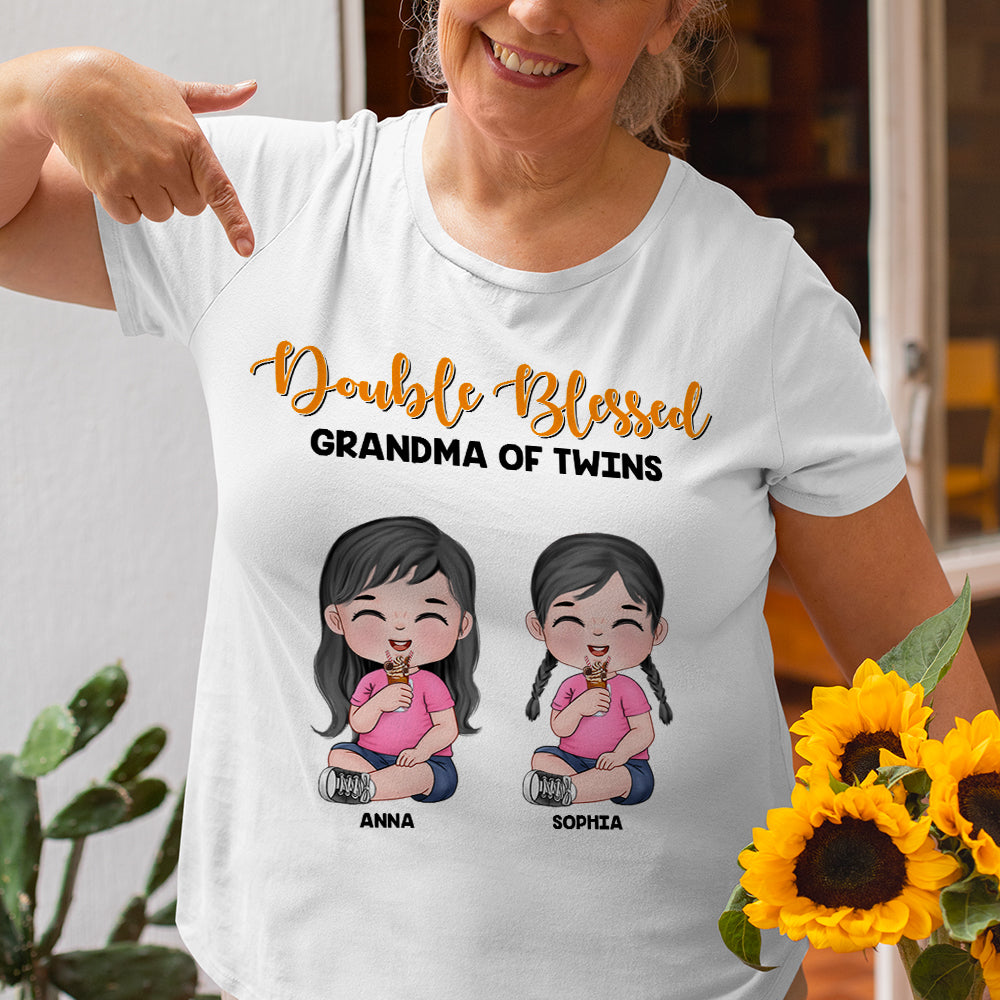 Double Blessed, Grandma Of Twins, Personalized Shirt, Gift For Grandma - Shirts - GoDuckee