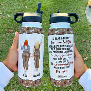 Personalized Girl Besties Water Bottle - I'd Take A Bullet For You - Pinky Promise Friends - Water Bottles - GoDuckee