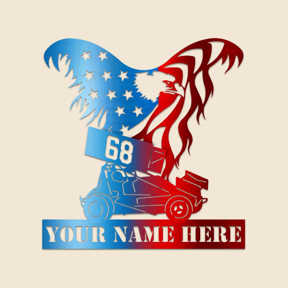 Dirt Track Racing Personalized Independence Day Metal Sign - Metal Wall Art - GoDuckee