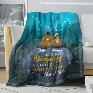 Personalized Zodiac Hiking Couple Blanket - Let's Go Camping Cuddle And Watch The Stars - Blanket - GoDuckee