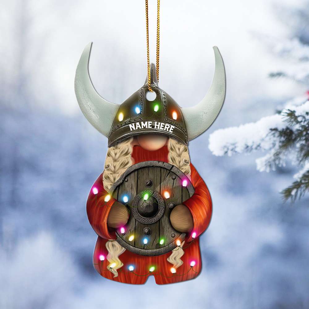 Viking Gnome Couple With Printed Christmas Light - Personalized Christmas Ornament - Gift For Couples - Ornament - GoDuckee