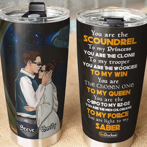 Personalized S.W Couple Tumbler - You Are The Scoundrel - Couple Hugging And Kissing Side View - Tumbler Cup - GoDuckee
