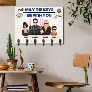 May The Keys Be With You - Personalized Wood Key Hanger - Gift For Family - Wood Sign - GoDuckee