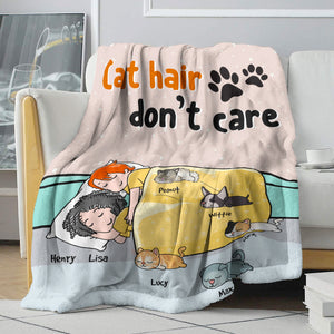 Personalized Cartoon Sleeping Couple & Cat Breeds Blanket - Cat Hair Don't Care - Blanket - GoDuckee