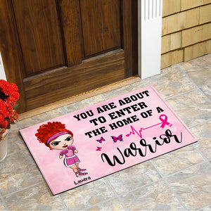Breast Cancer Awareness - Personalized Pink Boxer Girl Doormat - You Are About To Enter The Home Of A Warrior - Doormat - GoDuckee